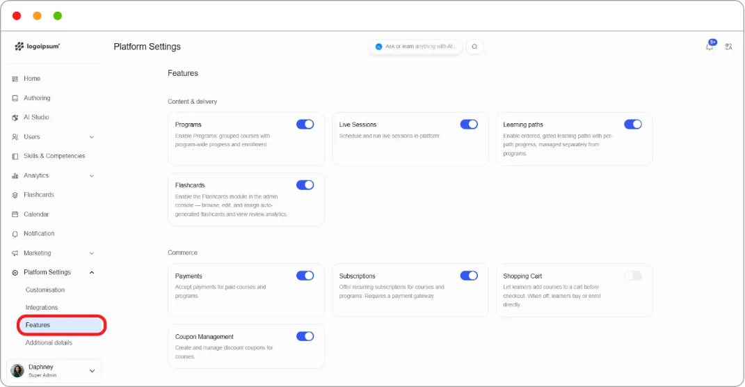 How to turn platform features on and off screenshot 1