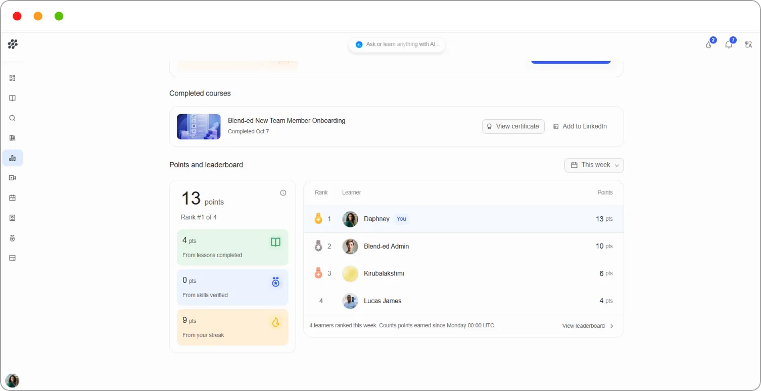 Progress page showing Recent activity, Overall progress and Ongoing Courses