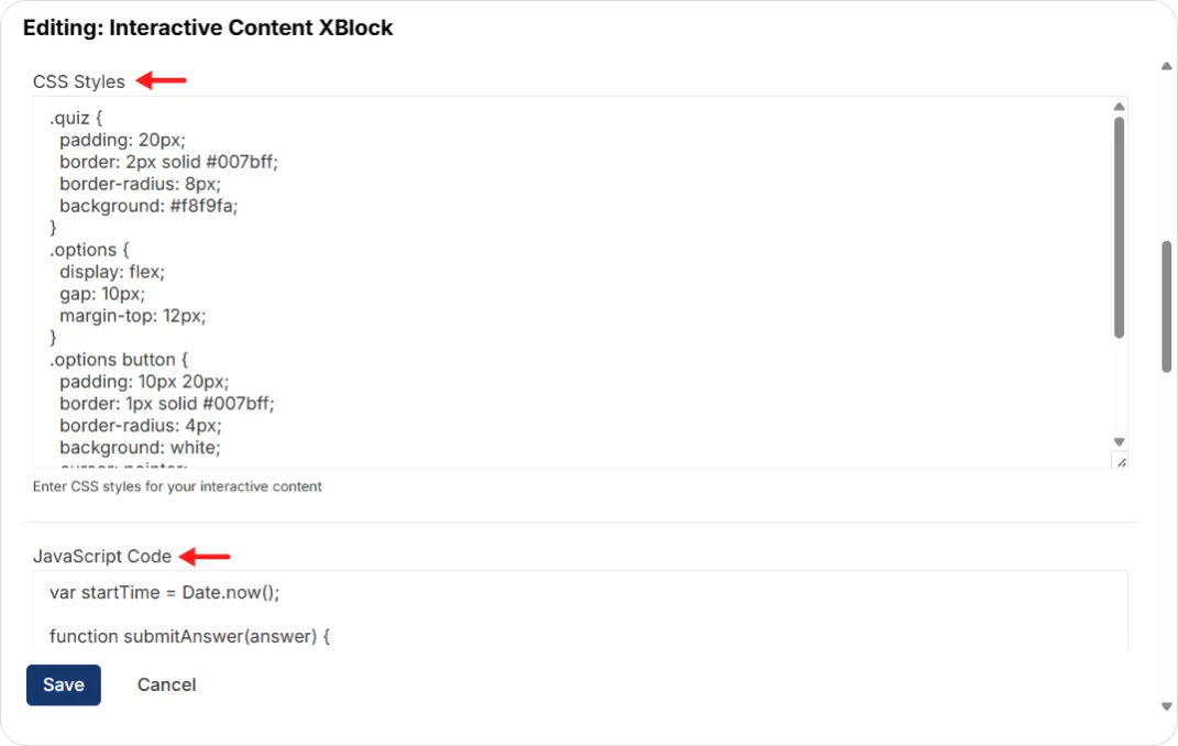 Interactive Content XBlock rendering a sample quiz