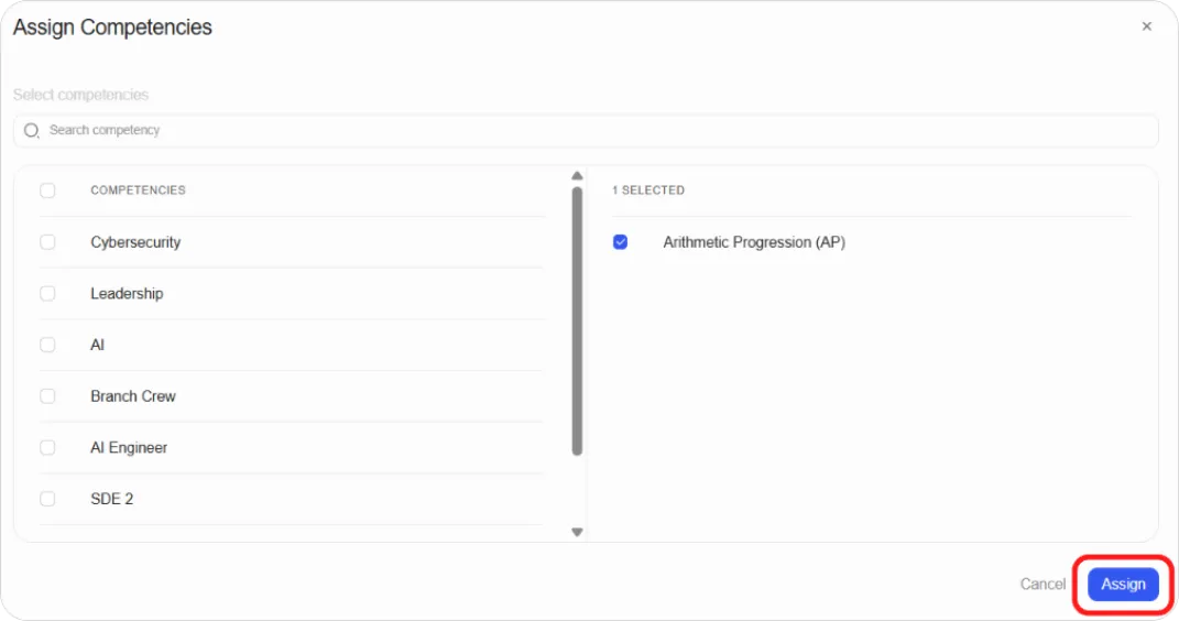 Assign Competencies dialog