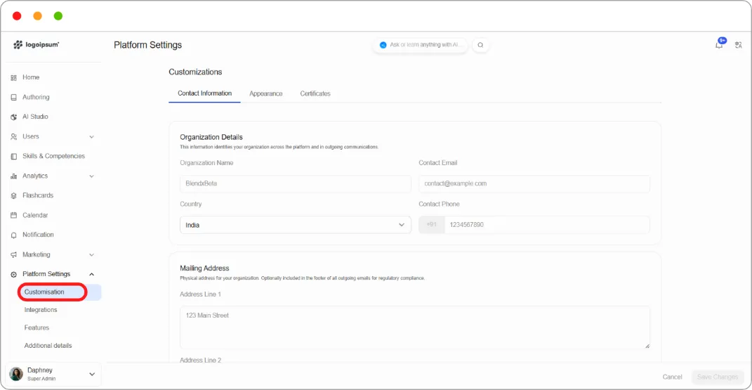 How to set your organisation's contact details screenshot 4