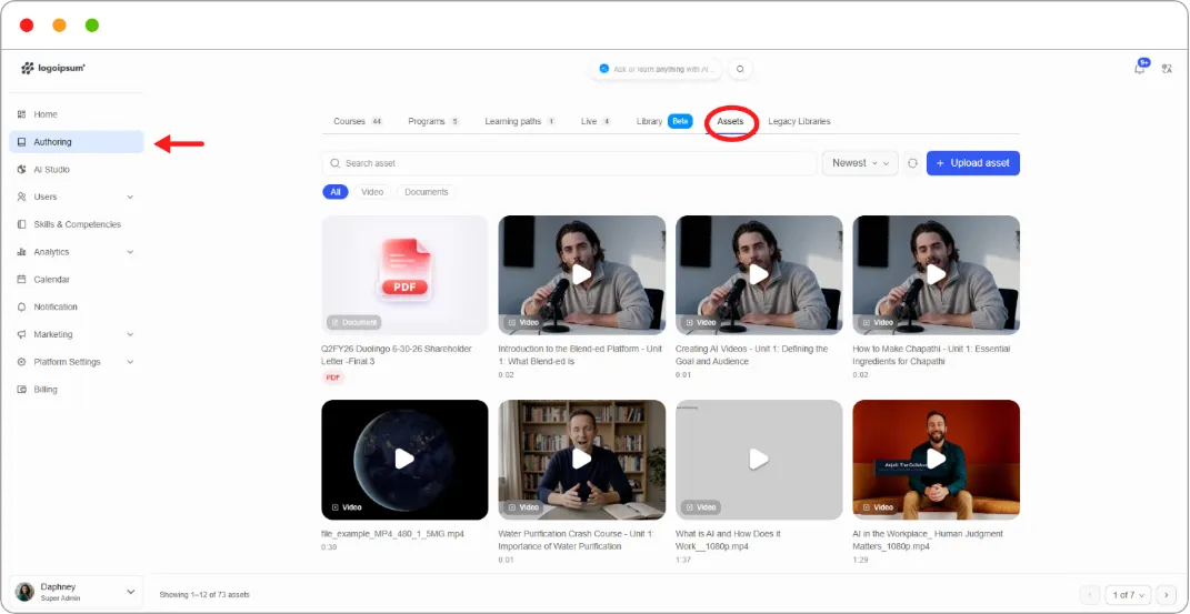 Authoring > Assets grid view