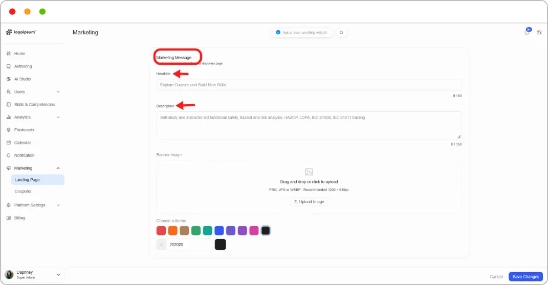 Marketing Message configuration