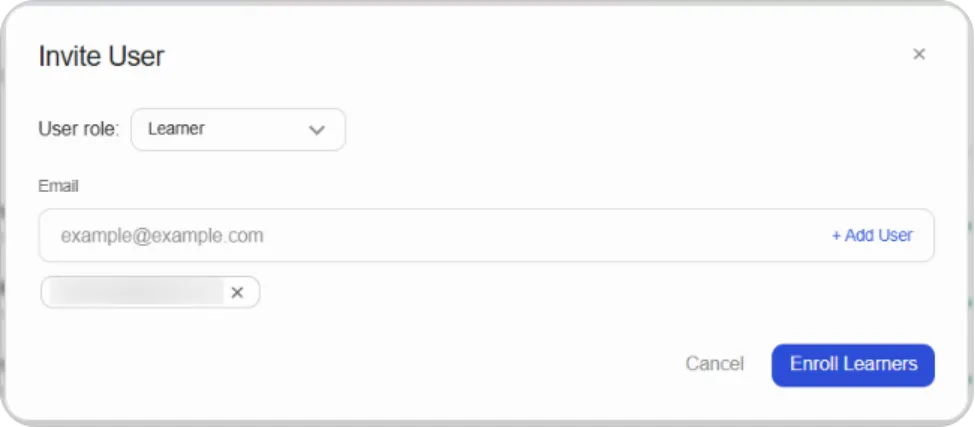 Invite User dialog with one address added as a chip