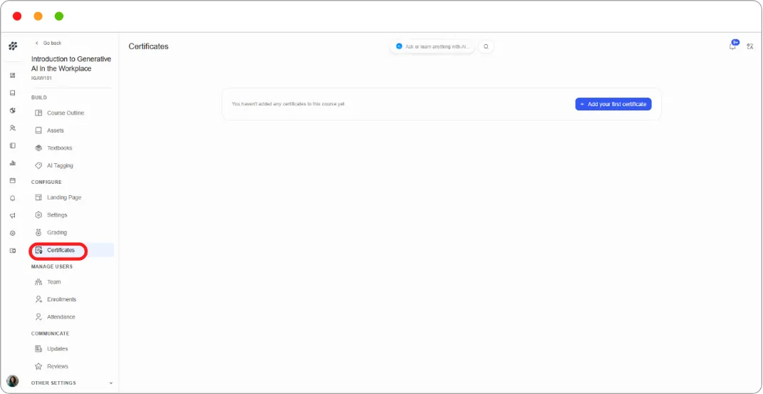 Adding a Certificate to Your Course screenshot 99