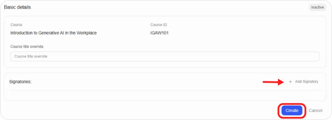 Basic details form with Course title override
