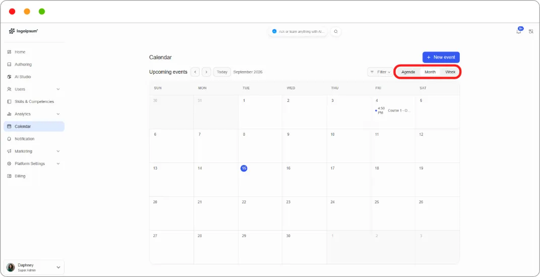 Month view with an event