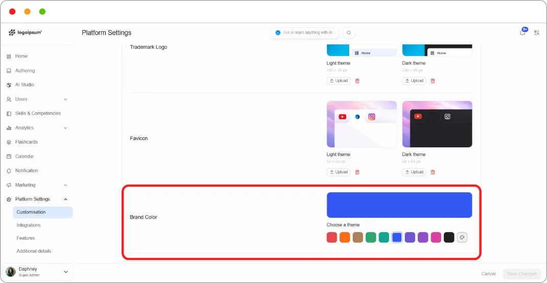 Brand Color with the custom colour picker open
