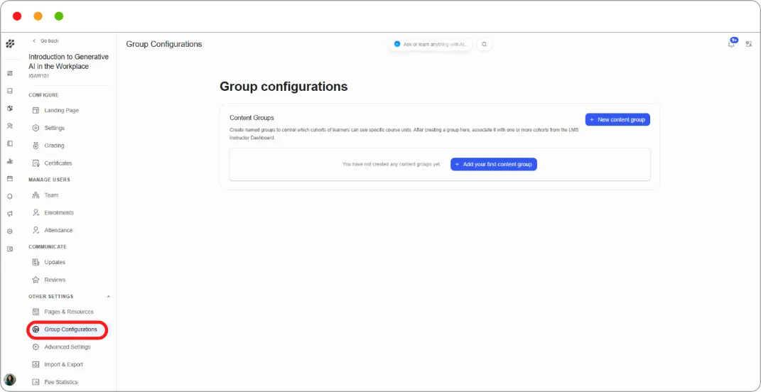 Advanced Course Configuration screenshot 166